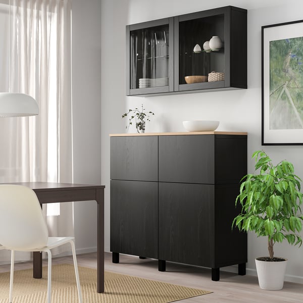 BESTÅ storage combination w doors/drawers, black-brown Lappviken/Sindvik/Stubbarp black-brown clear glass, 120x42x240 cm