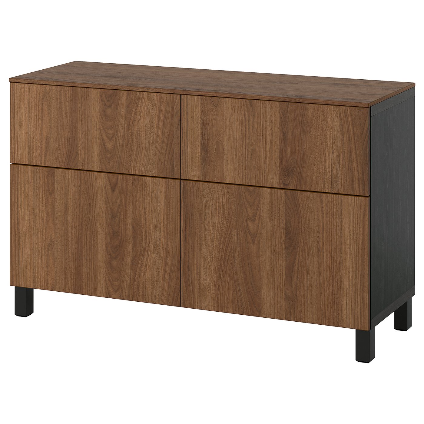 BESTÅ storage combination w doors/drawers, black-brown/Lappviken/Stubbarp walnut effect, 51x75.2x32.5 cm