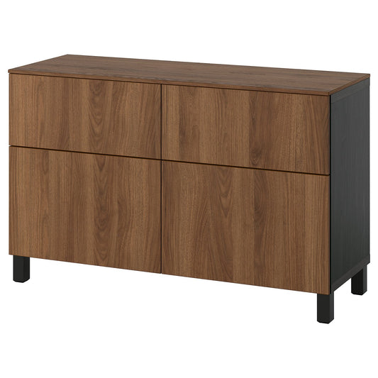 BESTÅ storage combination w doors/drawers, black-brown/Lappviken/Stubbarp walnut effect, 51x75.2x32.5 cm