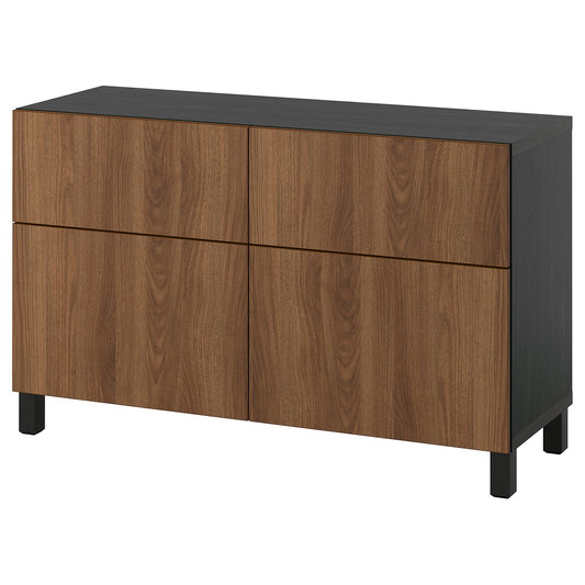 BESTÅ storage combination w doors/drawers, black-brown Lappviken/Stubbarp/brown walnut effect, 120x42x74 cm