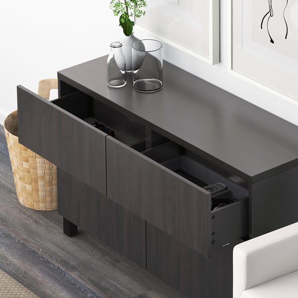 BESTÅ storage combination w doors/drawers, black-brown/Lappviken/Stubbarp black-brown, 120x42x74 cm