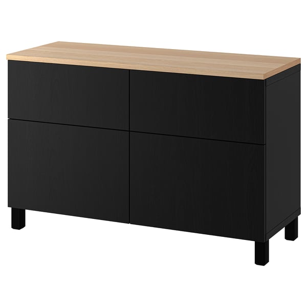 BESTÅ storage combination w doors/drawers, black-brown/Lappviken/Stubbarp black-brown, 120x42x76 cm