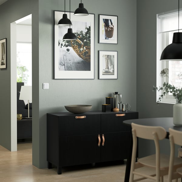 BESTÅ storage combination w doors/drawers, black-brown/Lappviken/Stubbarp black-brown, 120x42x74 cm