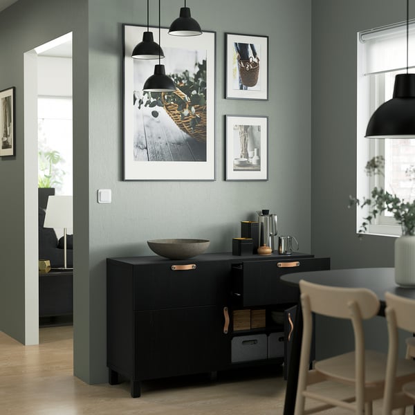 BESTÅ storage combination w doors/drawers, black-brown/Lappviken/Stubbarp black-brown, 120x42x74 cm