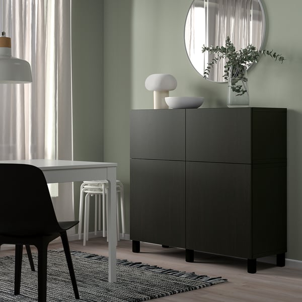 BESTÅ - BESTÅ Storage combination w doors/drawers, black-brown/Lappviken/Stubbarp black-brown, 120x42x112 cm