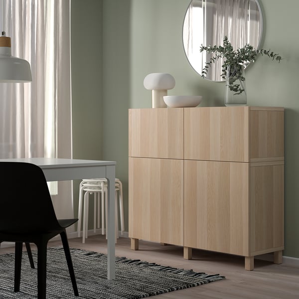 BESTÅ - BESTÅ Storage combination w doors/drawers, white stained oak effect/Lappviken/Stubbarp, 120x42x112 cm