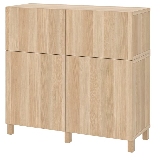 BESTÅ - BESTÅ Storage combination w doors/drawers, white stained oak effect/Lappviken/Stubbarp, 120x42x112 cm