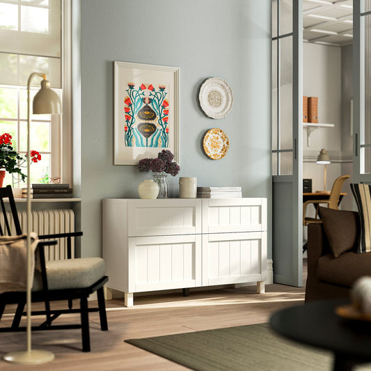 BESTÅ storage combination w doors/drawers, Pipmakare white/Stubbarp white, 120x42x74 cm