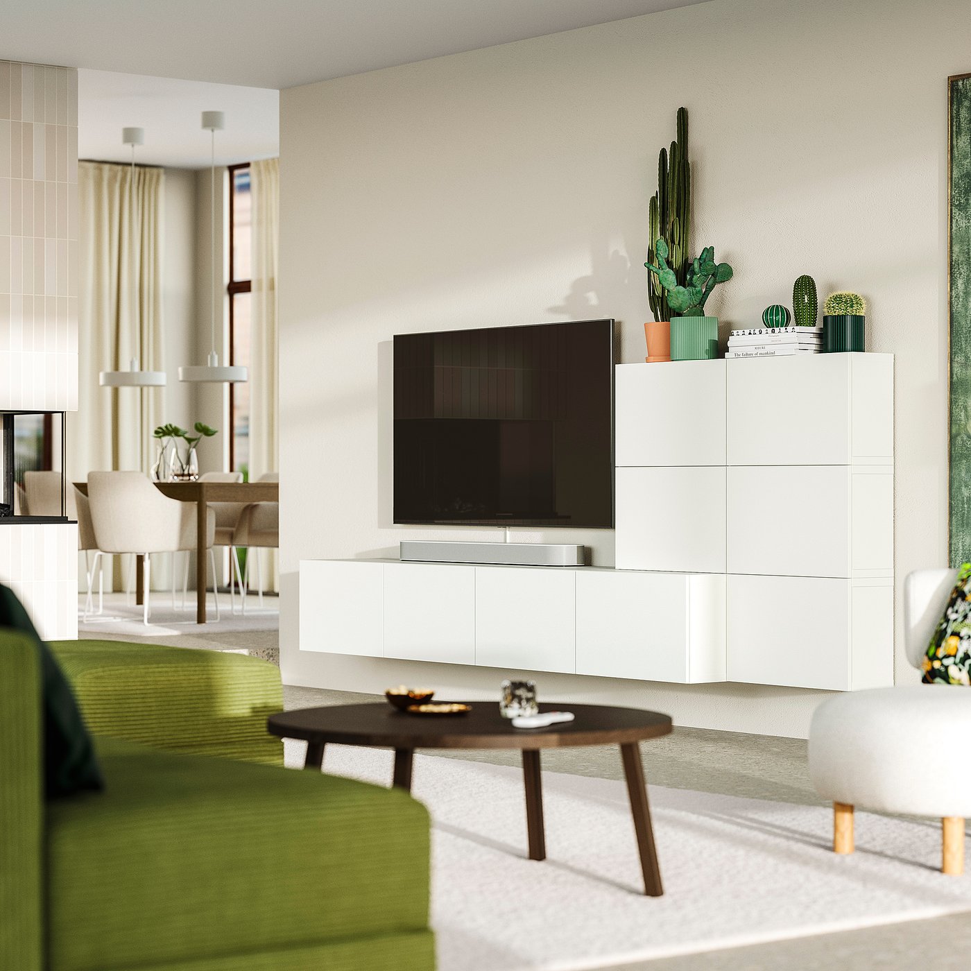 BESTÅ media storage combination, white Lappviken/white, 300x42x114 cm