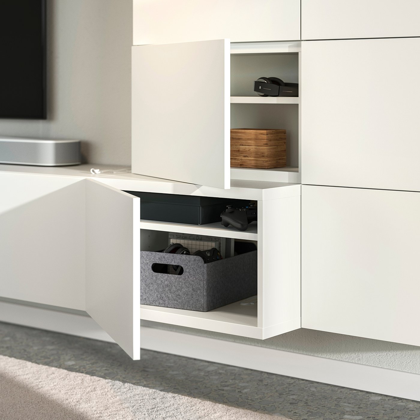 BESTÅ media storage combination, white Lappviken/white, 300x42x114 cm