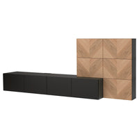 BESTÅ media storage combination, black-brown Lappviken/Hedeviken oak, 300x42x114 cm
