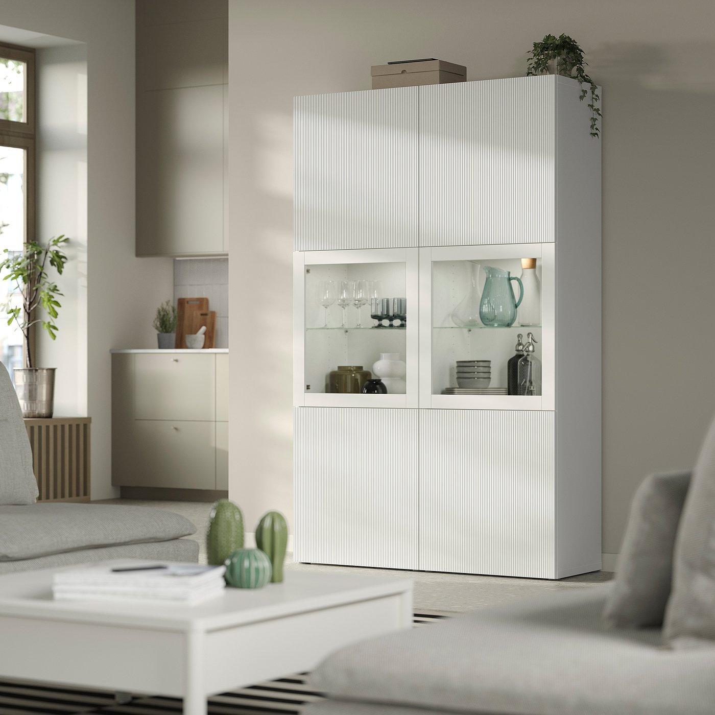 BESTÅ storage combination w glass doors, white/Förvaltare white, 120x193x42 cm