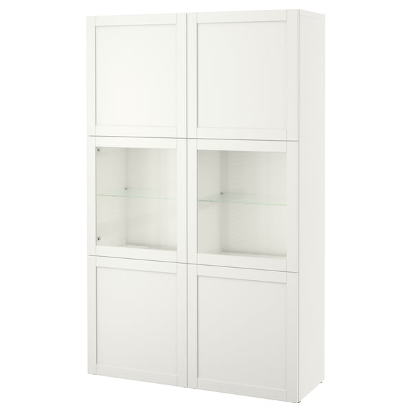 BESTÅ - BESTÅ Storage combination w glass doors, white Hanviken/Sindvik white clear glass, 120x42x193 cm