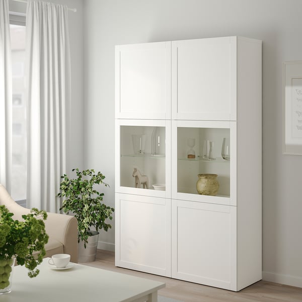 BESTÅ - BESTÅ Storage combination w glass doors, white Hanviken/Sindvik white clear glass, 120x42x193 cm