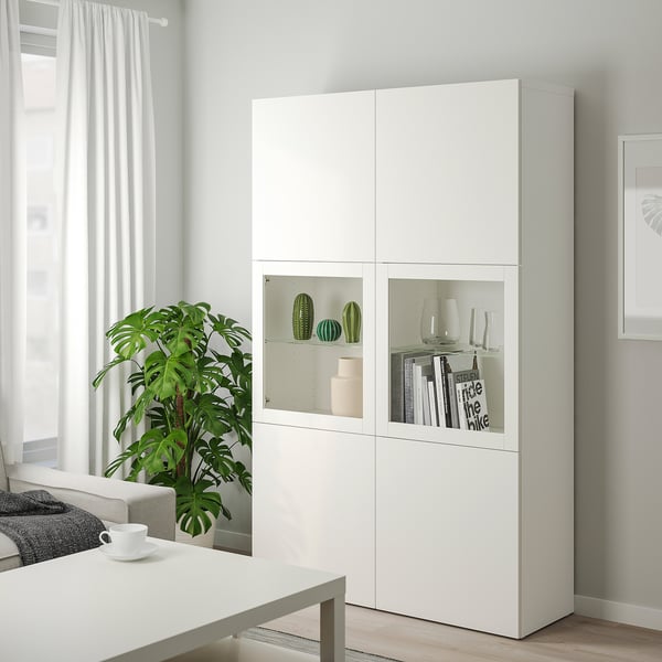BESTÅ storage combination w glass doors, white Lappviken/Sindvik white clear glass, 120x42x193 cm