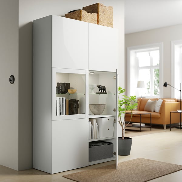 BESTÅ storage combination w glass doors, white Lappviken/Sindvik white clear glass, 120x42x193 cm