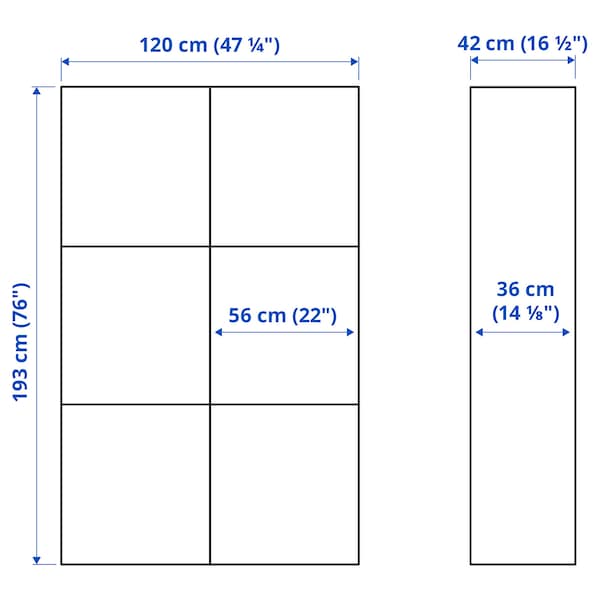 BESTÅ - Storage combination w glass doors, white Selsviken/high-gloss light grey-blue, 120x42x193 cm