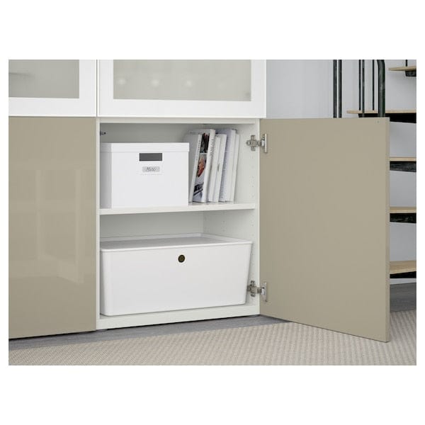 Ikea BESTÅ - Combination with glass doors, white/Selsviken gloss/beige frosted glass,120x42x193 cm