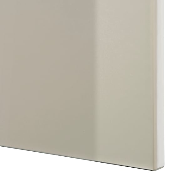 BESTÅ storage combination w glass doors, white/Selsviken high-gloss/beige frosted glass, 120x42x193 cm