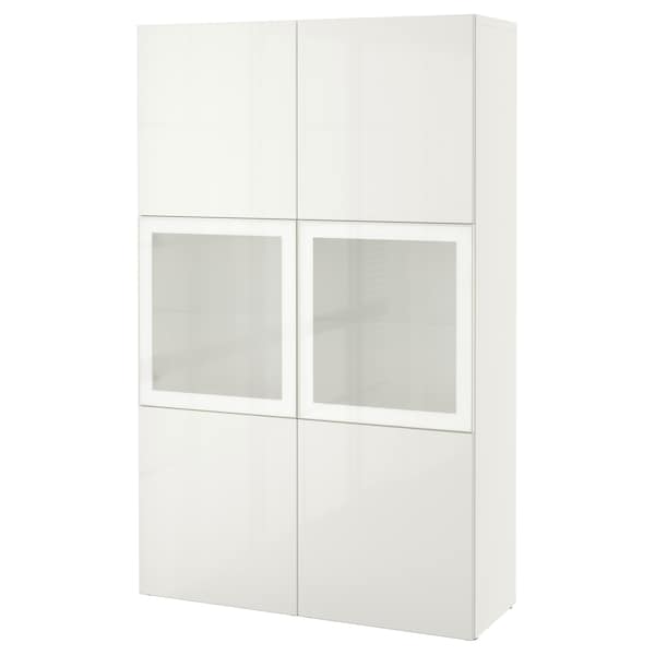 Ikea BESTÅ - Combination with glass doors, white/Selsviken polished/white frosted glass,120x42x193 cm
