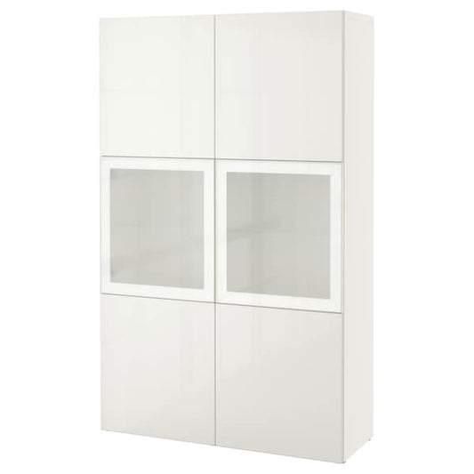 Ikea BESTÅ - Combination with glass doors, white/Selsviken polished/white frosted glass,120x42x193 cm