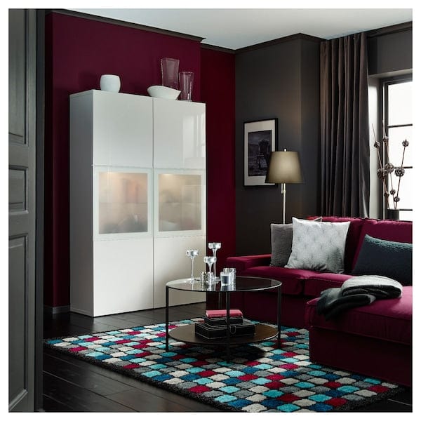 Ikea BESTÅ - Combination with glass doors, white/Selsviken polished/white frosted glass,120x42x193 cm