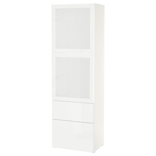 Ikea BESTÅ - Combination with glass doors, white/Selsviken polished/white frosted glass,60x42x193 cm