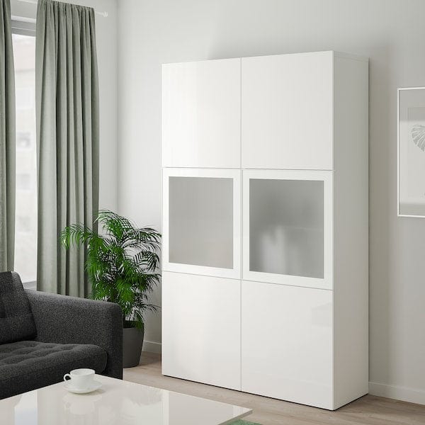 Ikea BESTÅ - Combination with glass doors, white/Selsviken polished/white frosted glass,120x42x193 cm