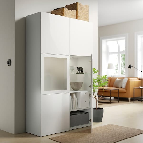 Ikea BESTÅ - Combination with glass doors, white/Selsviken polished/white frosted glass,120x42x193 cm