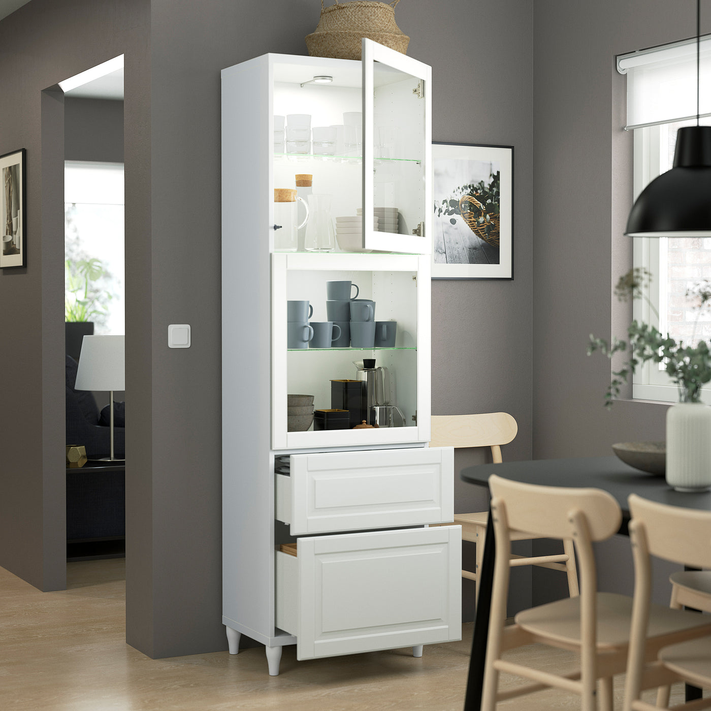 BESTÅ storage combination w glass doors, white Smeviken/Ostvik/Kabbarp white clear glass, 60x42x202 cm