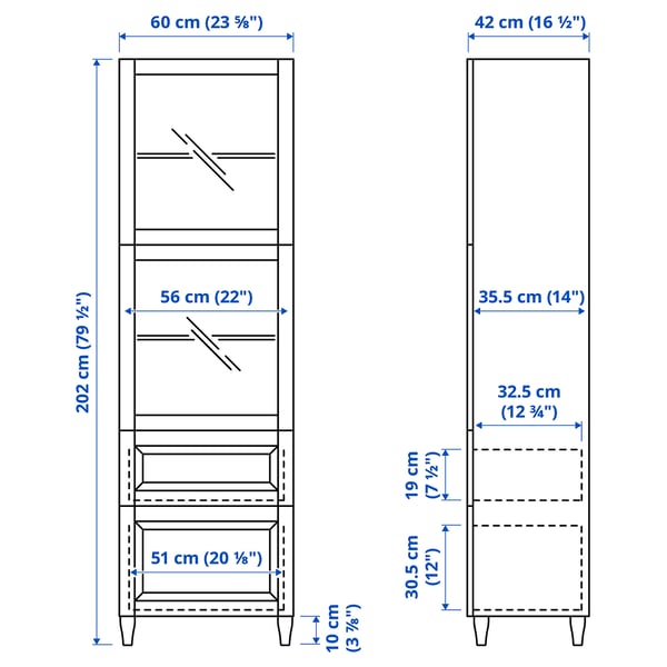 BESTÅ storage combination w glass doors, white Smeviken/Ostvik/Kabbarp white clear glass, 60x42x202 cm