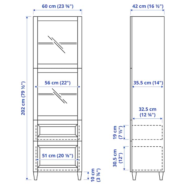 BESTÅ - Storage combination w glass doors, white Smeviken/Ostvik/Kabbarp white clear glass, 60x42x202 cm