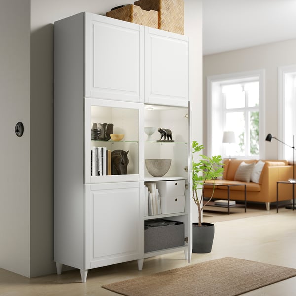 BESTÅ storage combination w glass doors, white Smeviken/Ostvik white clear glass, 120x42x202 cm