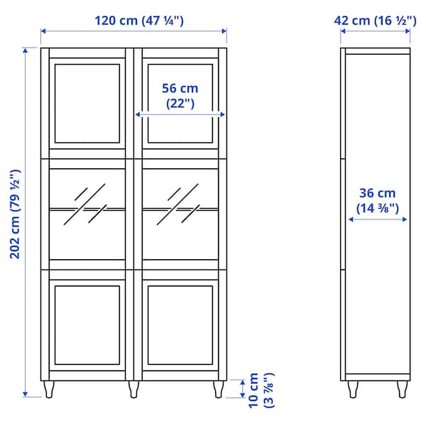 Ikea BESTÅ - Storage combination w glass doors, white Smeviken/Ostvik white clear glass, 120x42x202 cm