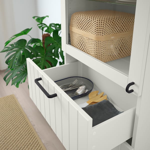 BESTÅ storage combination w glass doors, white/Sutterviken/Kabbarp white clear glass, 60x42x202 cm