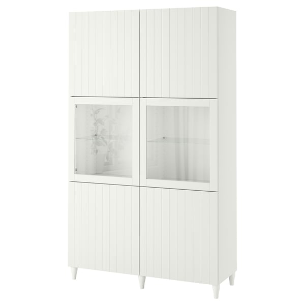 BESTÅ storage combination w glass doors, white Sutterviken/Sindvik white clear glass, 120x42x202 cm