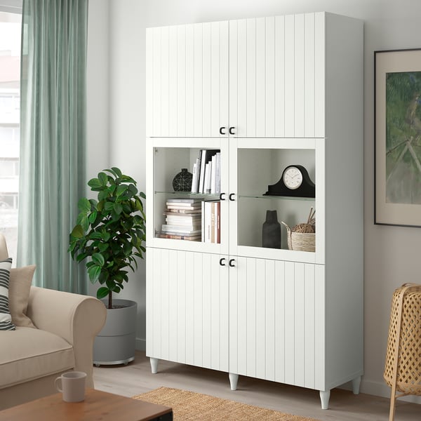 BESTÅ storage combination w glass doors, white Sutterviken/Sindvik white clear glass, 120x42x202 cm