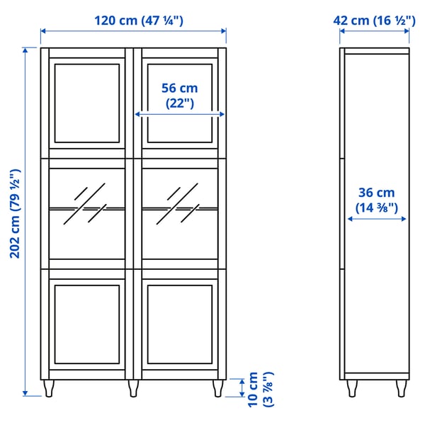 BESTÅ storage combination w glass doors, white Sutterviken/Sindvik white clear glass, 120x42x202 cm