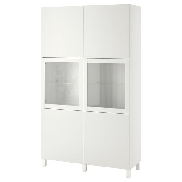 BESTÅ storage combination w glass doors, white Valviken/Sindvik white clear glass, 120x42x202 cm