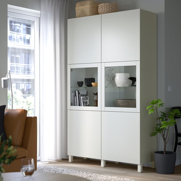 BESTÅ storage combination w glass doors, white Valviken/Sindvik white clear glass, 120x42x202 cm