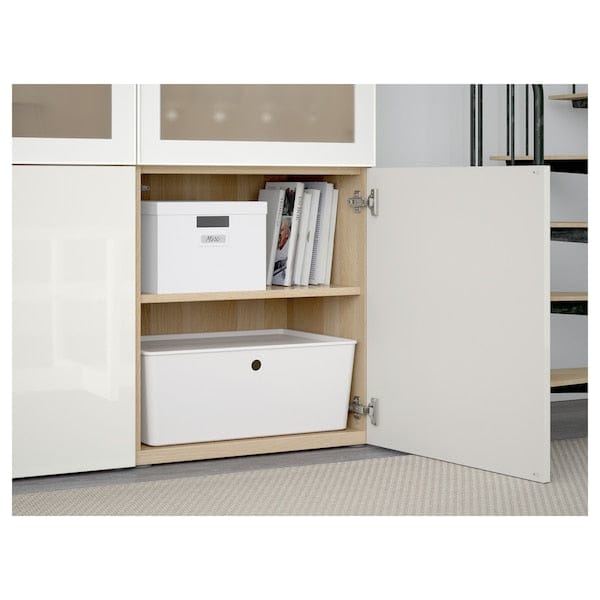 Ikea BESTÅ - Combination with glass doors, white stained oak effect/Selsviken gloss/white frosted glass,120x42x193 cm