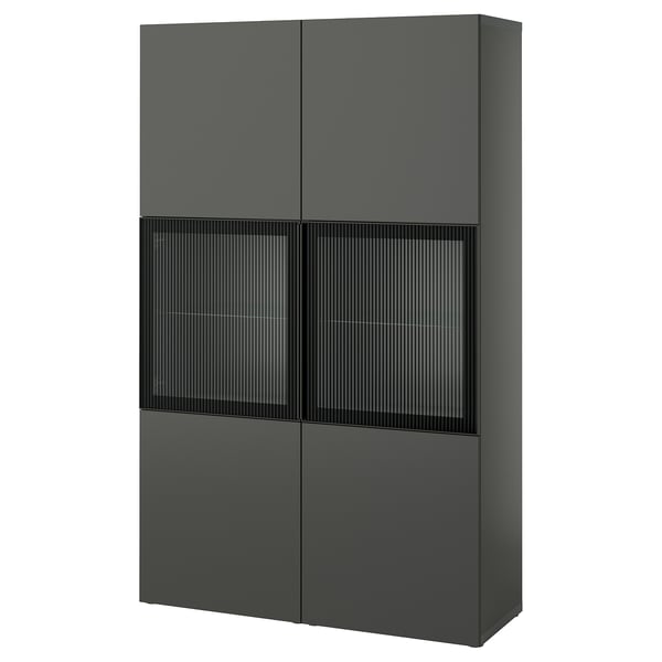 BESTÅ - BESTÅ Storage combination w glass doors, dark grey Lappviken/Fällsvik anthracite, 120x42x193 cm