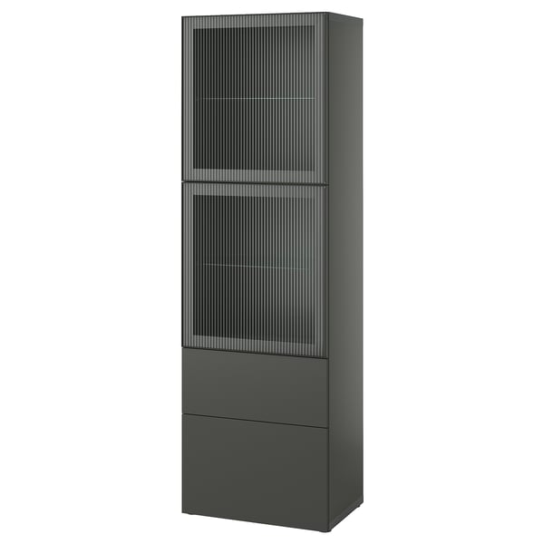 BESTÅ - BESTÅ Storage combination w glass doors, dark grey Lappviken/Fällsvik anthracite, 60x42x193 cm