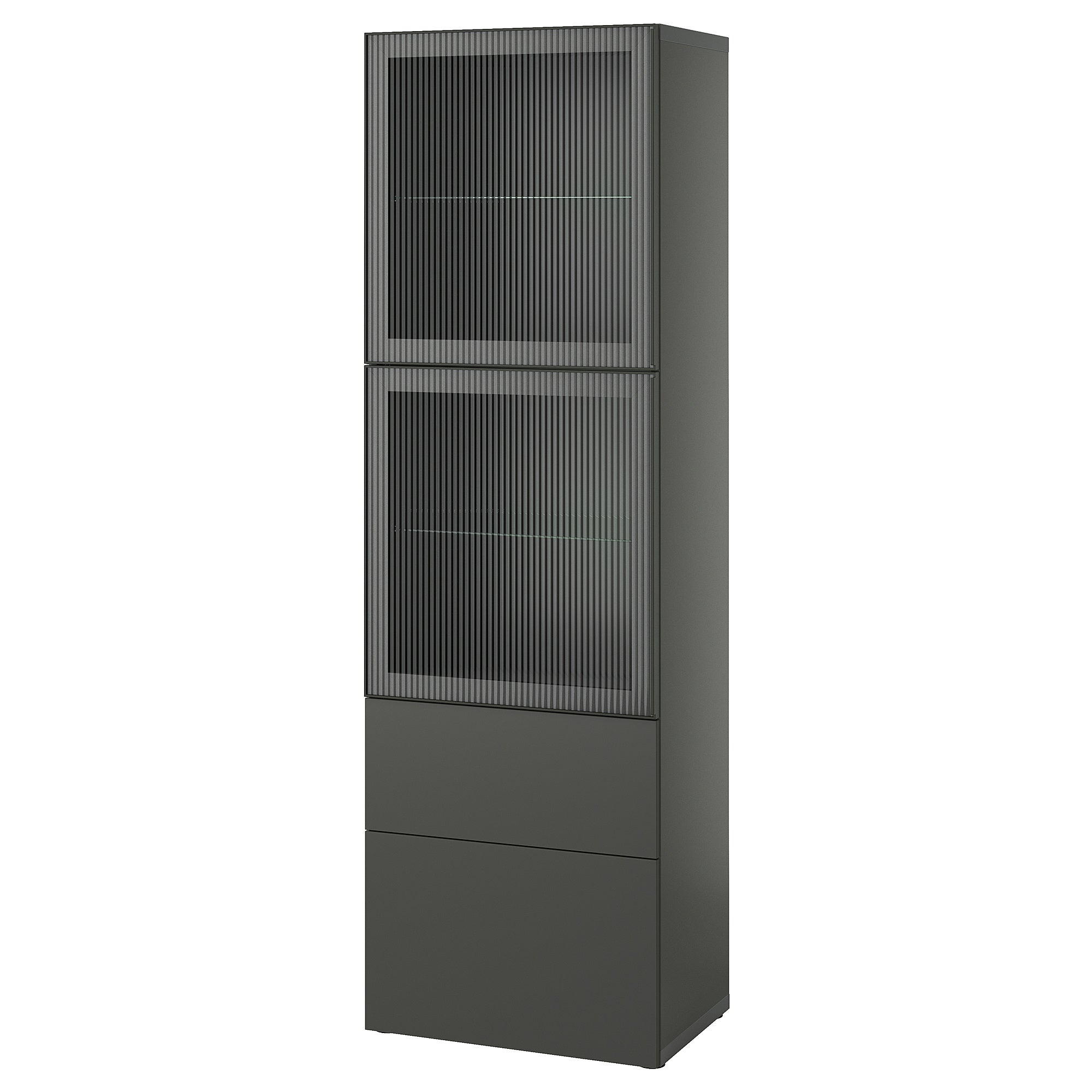 BESTÅ storage combination w glass doors, dark grey Lappviken/Fällsvik anthracite, 60x42x193 cm