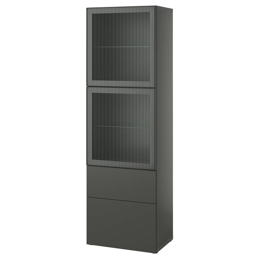 BESTÅ storage combination w glass doors, dark grey Lappviken/Fällsvik anthracite, 60x42x193 cm