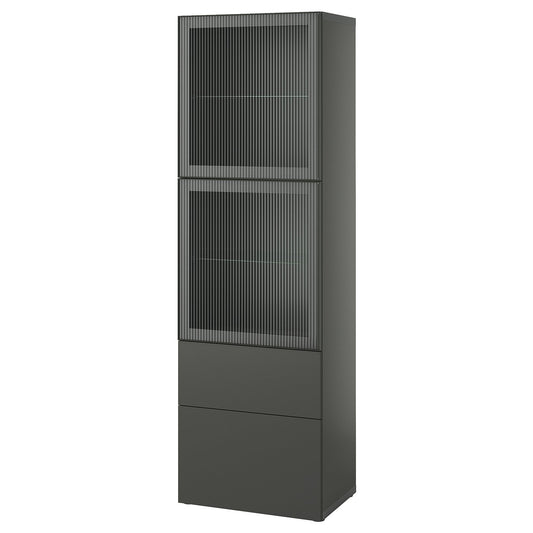 BESTÅ storage combination w glass doors, dark grey Lappviken/Fällsvik anthracite, 60x42x193 cm