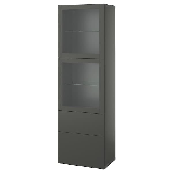 Ikea BESTÅ - Storage combination w glass doors, dark grey Lappviken/Sindvik dark grey, 60x42x193 cm