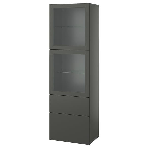 BESTÅ - BESTÅ Storage combination w glass doors, dark grey Lappviken/Sindvik dark grey, 60x42x193 cm