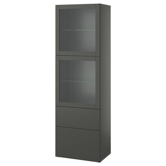 BESTÅ storage combination w glass doors, dark grey Lappviken/Sindvik dark grey, 60x42x193 cm