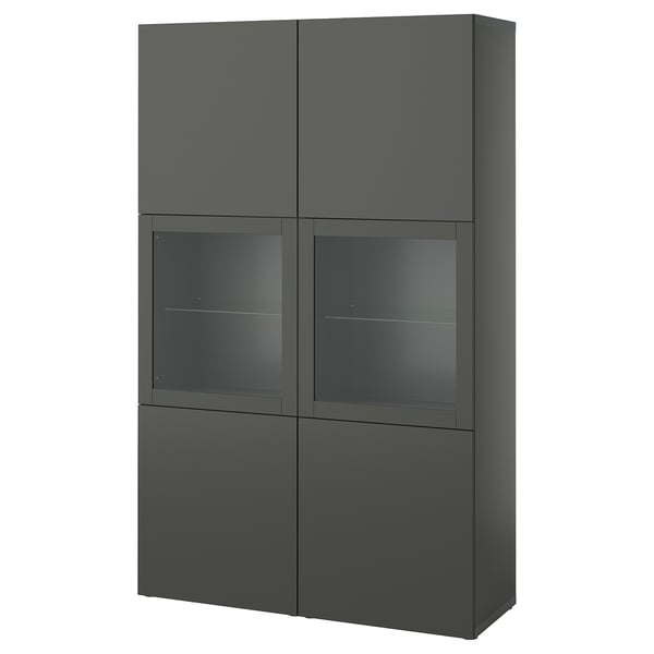 BESTÅ - BESTÅ Storage combination w glass doors, dark grey Lappviken/Sindvik dark grey, 120x42x193 cm